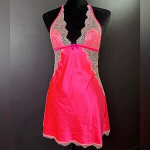 Victoria's Secret Vintage Pink Satin Chemise with Lace Trim Size SP